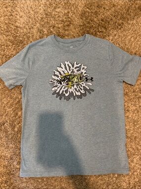 Under Armour Heather Blue Kids' Fishing Splash Graphic TShirt Large Boys